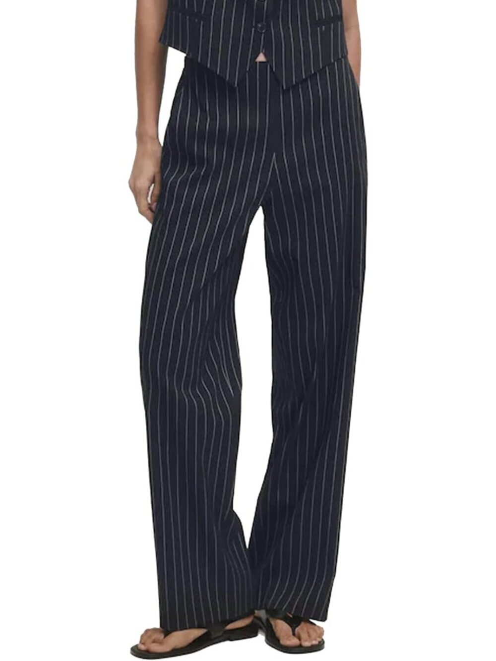 Striped High Waisted Wide Leg Pants | Casual Business Trousers with Pockets